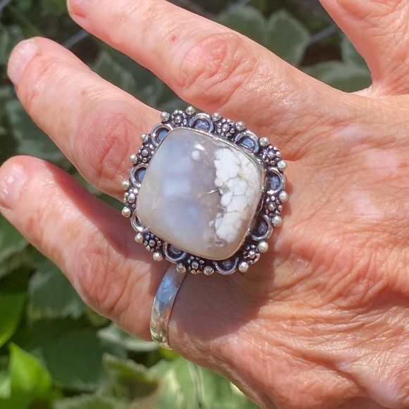 Genuine Natural Opal Handcrafted Sterling Silver Size 8 1/2 - Picture 2 of 7